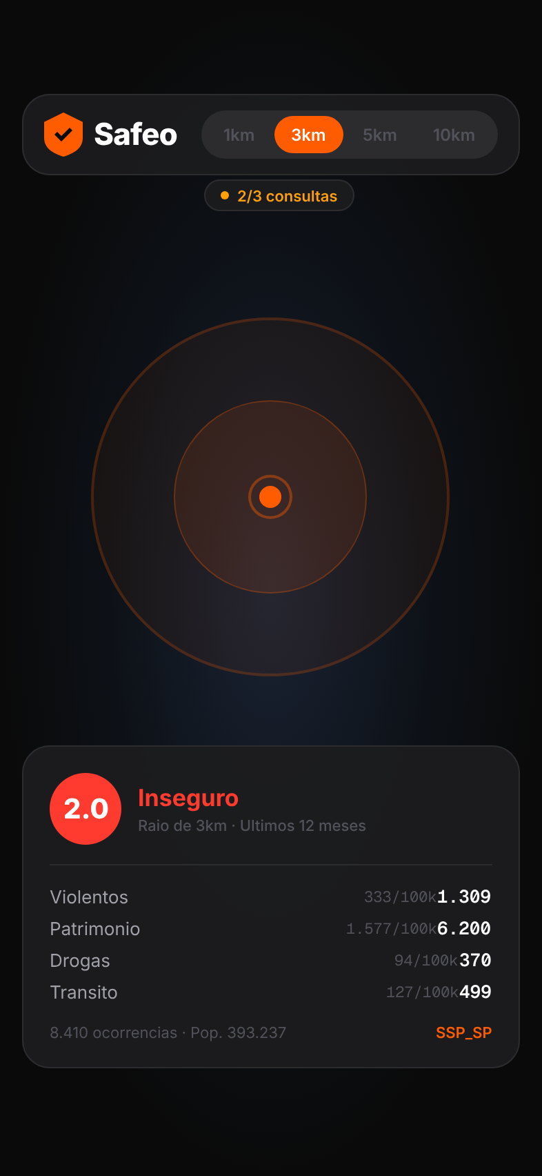 Safeo app - mapa com score de seguranca
